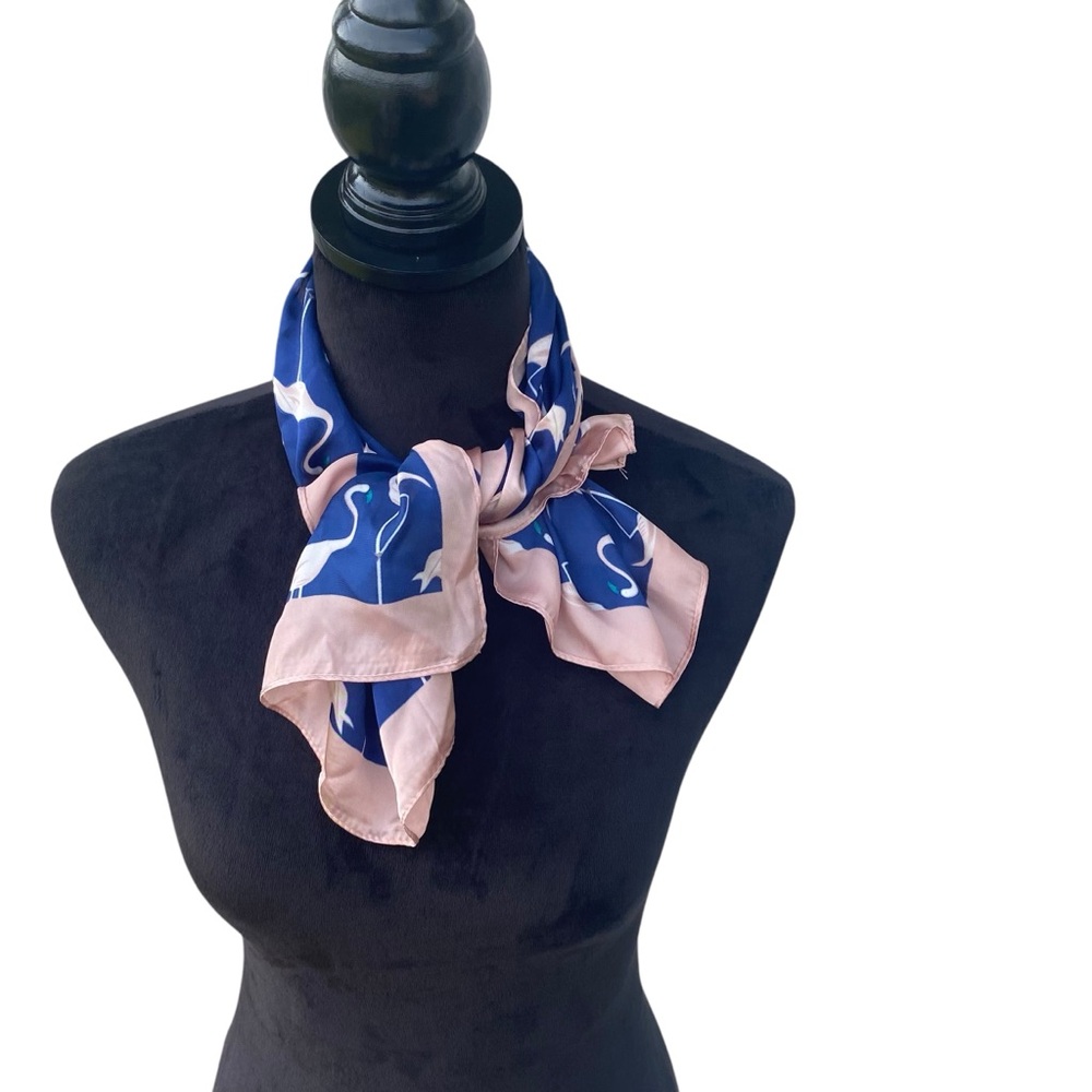 Flamingo Elegant Pink and Blue Scarf 27x27” Polyester